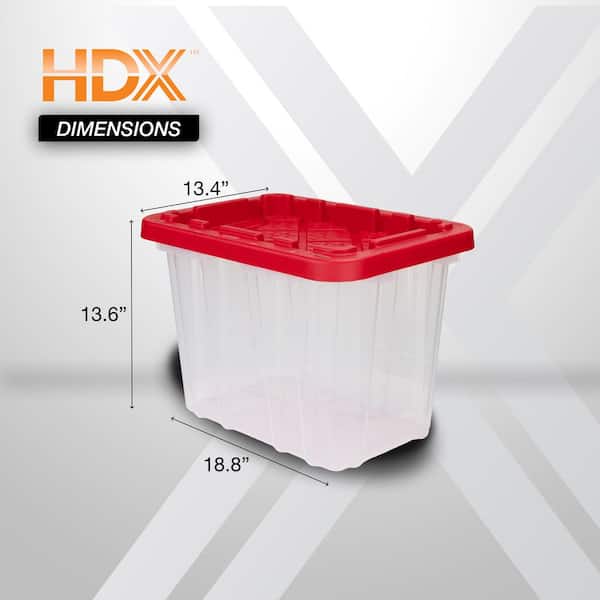 HDX 9 Gal. Tough Storage Tote in Clear with Red Lid 999-9G-C-HDX-R