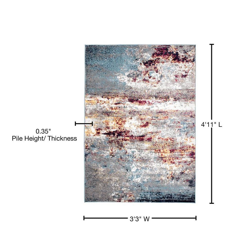 Distressed Abstract Watercolor Multi Rectangular Area Rug