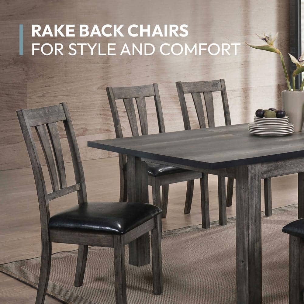 Rustic Gray Oak 8-Piece Dining Set with High-Back Chairs and Bench