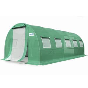 9.84 ft. W x 25 ft. D x 6.56 ft. H Heavy Duty Galvanized Steel Frame Greenhouse, PE Cover 2-Zipper Screen Door, Green