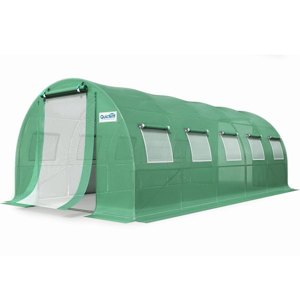 Quictent 9.84 ft. W x 25 ft. D x 6.56 ft. H Heavy Duty Galvanized Steel Frame Greenhouse, PE Cover 2-Zipper Screen Door, Green