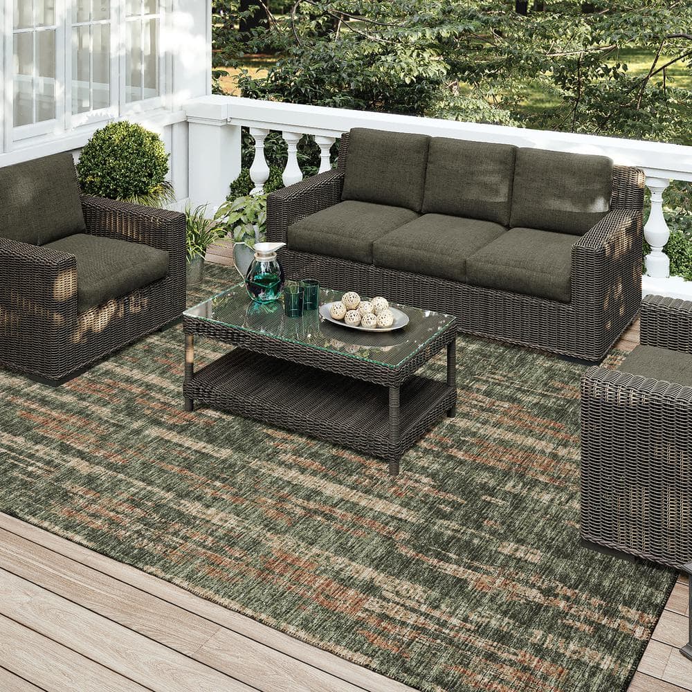 Green Chenille Flat Woven Washable Rectangular Rug 3' x 5'