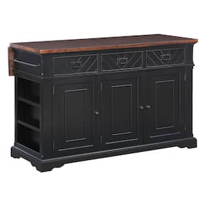 Palisade Black Wood 56.75 in. Kitchen Island with Drawers