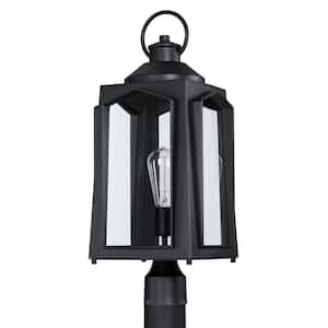 1-Light 22.13 in. Black Metal Hardwired Outdoor Weather Resistant Post Light Set with No Bulb Included