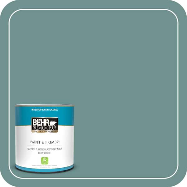 BEHR PREMIUM PLUS 1 qt. #ECC-60-3 Pool Tide Satin Enamel Low Odor Interior Paint & Primer