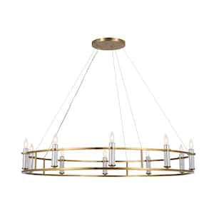 Rosalind 50 in. 10-Light Brushed Natural Brass Traditional Candle Circle Chandelier for Dining Room