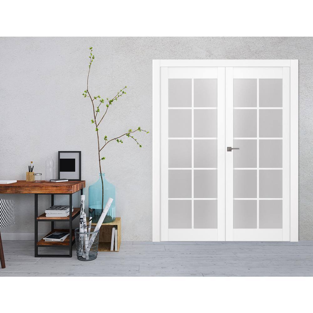 Palladio 10-Lite Frosted Glass White Wood Composite Prehung French Door