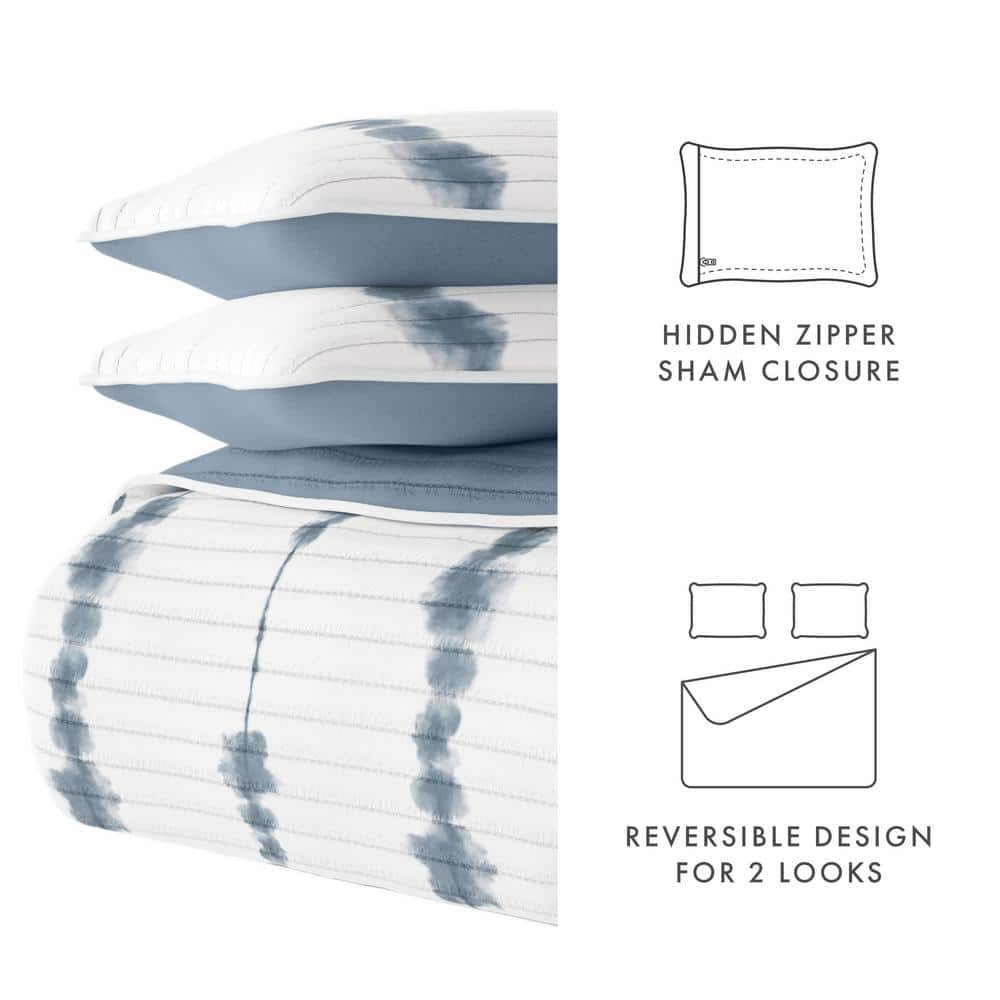 Navy and White Reversible Microfiber Twin Quilt Set