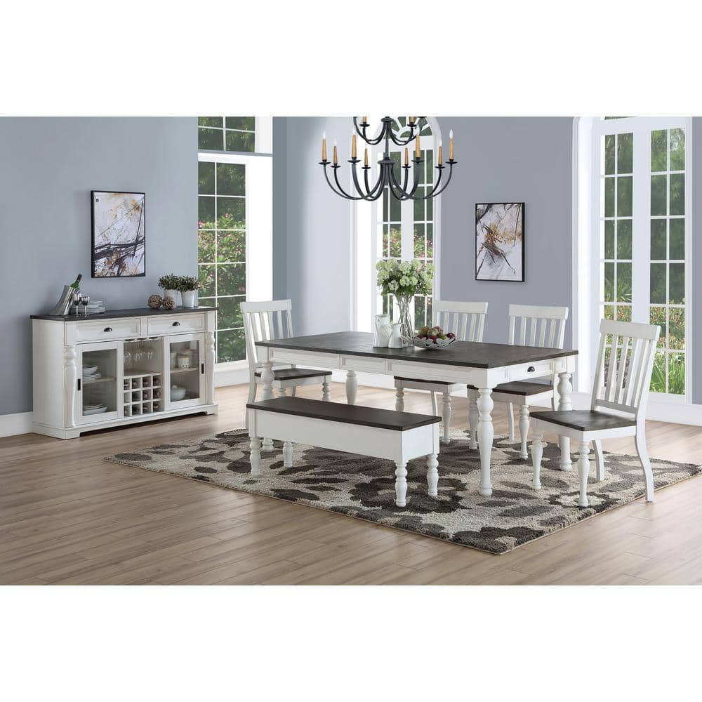 Joanna Two-Tone Ivory and Charcoal Hardwood Slat Side Chair, Set of 2