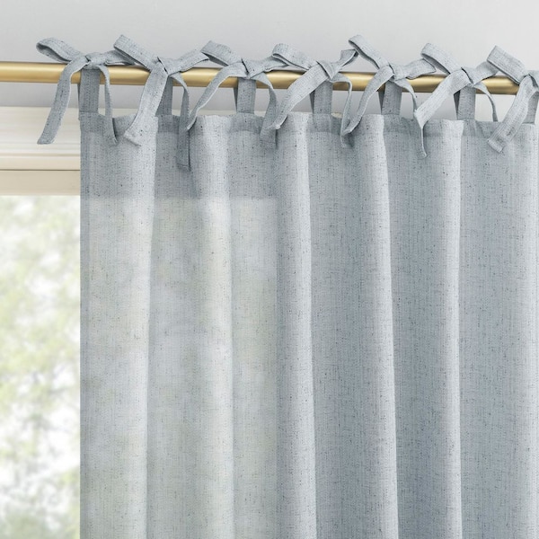 Roxy Faded Blue Polyester 50 in. W x 84 in. L Tie Top Light Filtering Curtain (Single Panel)