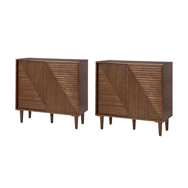 JAYDEN CREATION Winifred Walnut 34 in. Tall 2 - Door Accent Storage Cabinet with Adjustable Shelves Set of 2