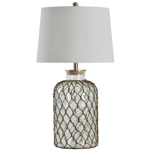 30.3 in. Seeded Glass Table Lamp with Off-White Hardback Fabric Shade