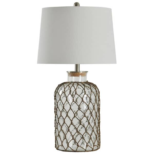 StyleCraft 30.3 in. Seeded Glass Table Lamp with Off-White Hardback Fabric Shade
