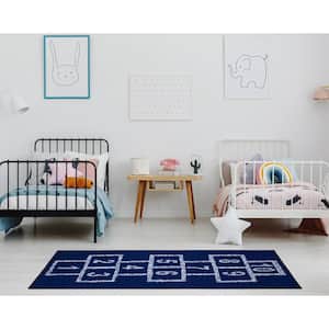 Kid's Play Collection Non-Slip Rubberback Hopscotch 3x6 Kid's Runner Rug, 2 ft. 7 in. x 6 ft., Navy