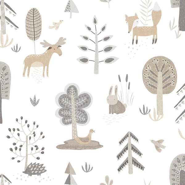 Unbranded Little Explorers 2-Grey Country Animals Matte Finish Non-Pasted Non-Woven Wallpaper Roll