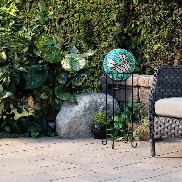 Indoor/Outdoor 10 in. Dia Dragonfly Duo Gazing Globe Yard Decoration, Multicolor