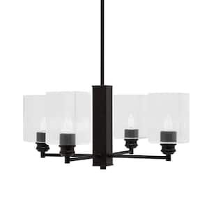 Albany 22 in. 4 Light Espresso Chandelier with Square Clear Bubble Glass Shades