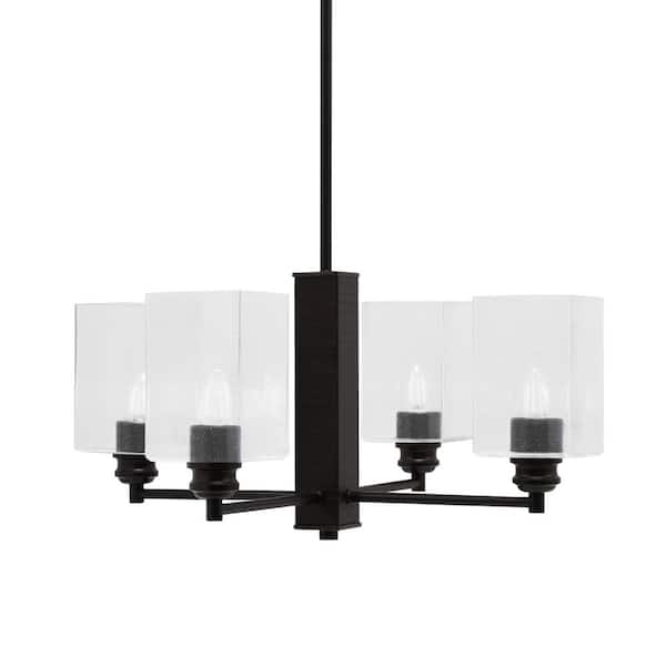 Unbranded Albany 22 in. 4 Light Espresso Chandelier with Square Clear Bubble Glass Shades