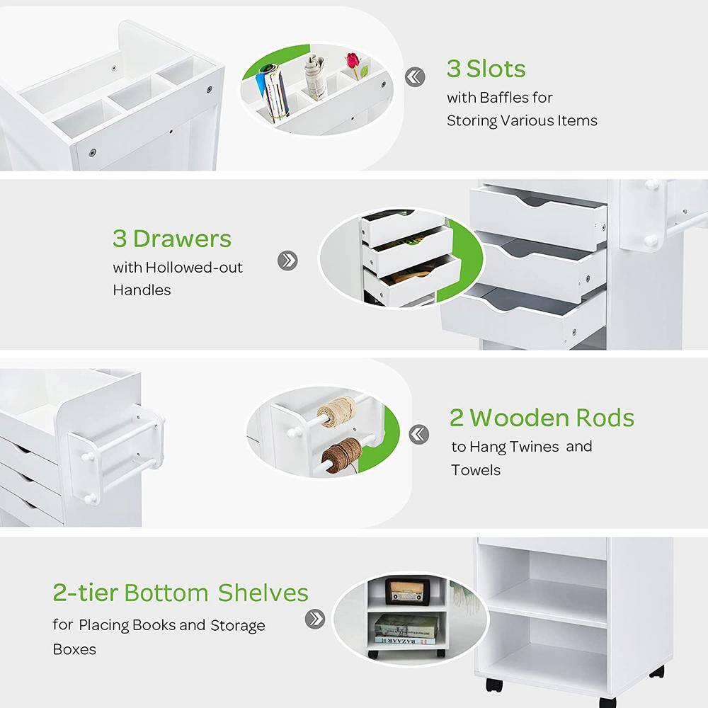 White Rolling Craft Storage Cart with Drawers and Shelves