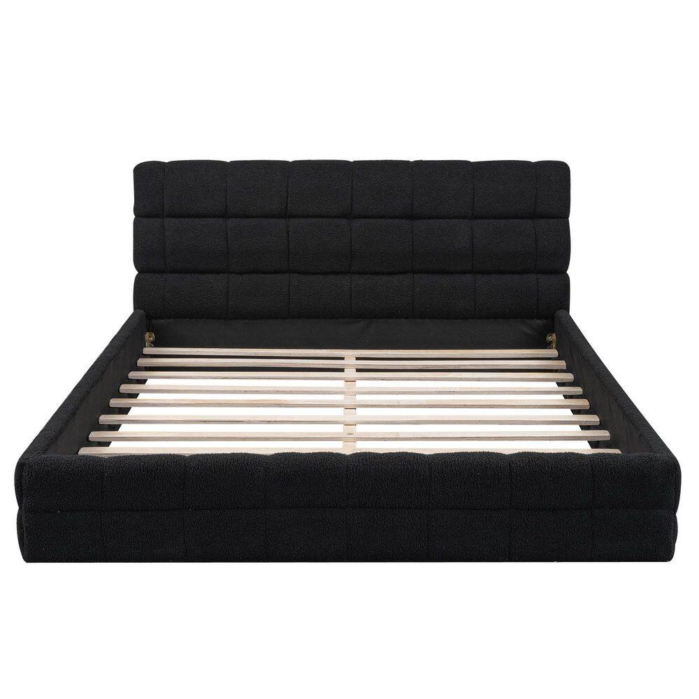 Black Wood Frame Queen Size Upholstered Platform Bed - thumbnail 3