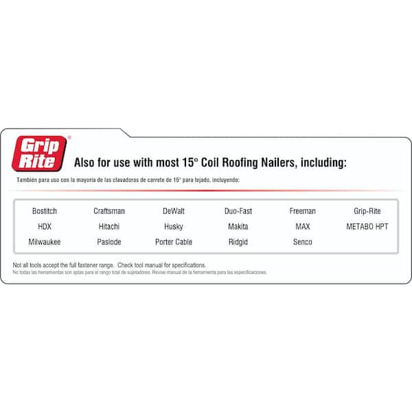 Grip-Rite 1-1/2 in. Wire 7.2M Electro-Galvanized Steel Coil Roofing Nails  (7,200 per Box) GRCR4DGAL - The Home Depot
