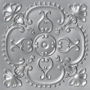 Alhambra Silver 2 ft. x 2 ft. PVC Glue Up or Lay In Faux Tin Ceiling Tile (100 sq. ft./case)