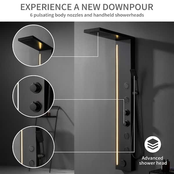 Single Handle 6-Spray Shower Faucet 2.5 Gpm with Adjustable Flow Rate in Matte Black