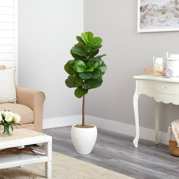 Nearly Natural 52 in. D Fiddle Leaf Artificial Tree in White