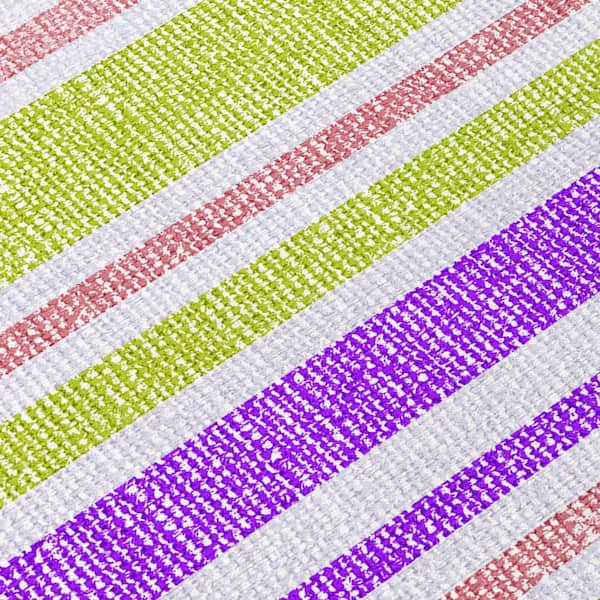 Purple 3 ft. x 5 ft. Woven Striped Polyester Rectangle Indoor/Outdoor Area Rug