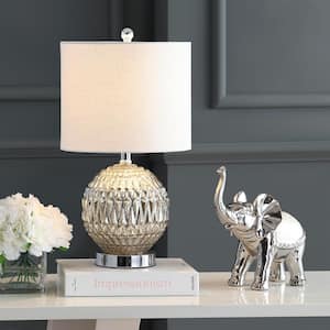 Krister 20.5 in. Silver/Ivory Glass/Metal LED Table Lamp