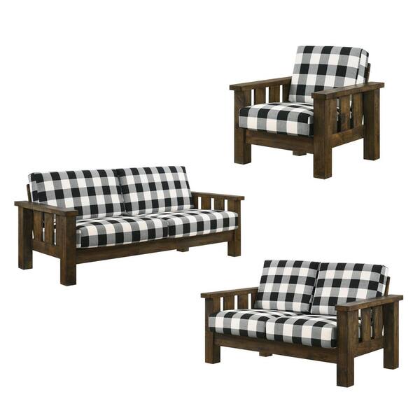 Furniture of America Thu 3Piece Linen Top Rustic Oak Sofa Set IDF6471BW3PC The Home Depot