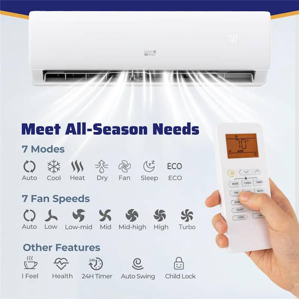 11500 BTU Wifi Enabled Mini Split Air Conditioner and Heater Works with Alexa 750 sq. ft. 17 SEER2 115V