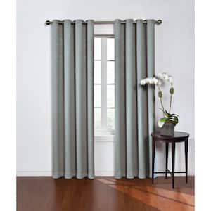 Round & Round Blue River Embossed Geo Pattern Polyester 52 in. W x 108 in. L Blackout Single Grommet Top Curtain Panel