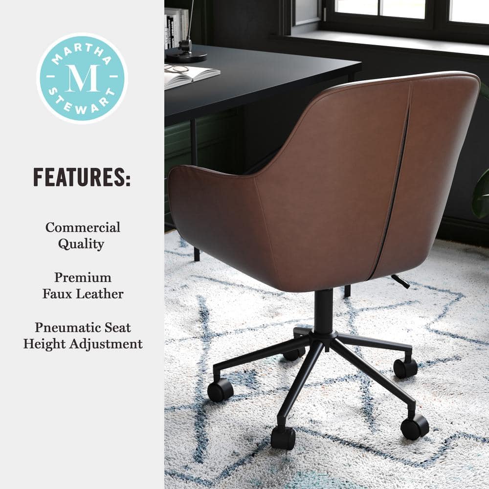 Saddle Brown Faux Leather Swivel Office Chair with Oil Rubbed Bronze Frame