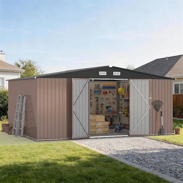 Sizzim 13.6 ft. W x 12 ft. D Metal Storage Shed, Double Door, Air