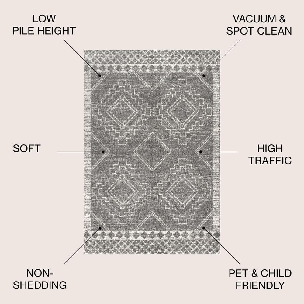 Amir 8' x 10' Cream and Gray Geometric Synthetic Area Rug