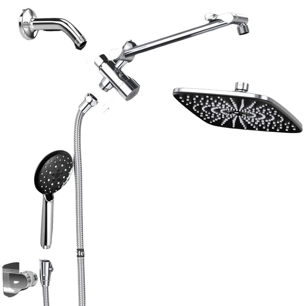 12 in. High Pressure Rain Shower Head Combo w/Extension Arm, 5 Handheld Water Spray & Anti-Clog Nozzle in Silver Chrome -  Lukvuzo, HSSA01-1FS363