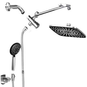 12 in. High Pressure Rain Shower Head Combo w/Extension Arm, 5 Handheld Water Spray & Anti-Clog Nozzle in Silver Chrome