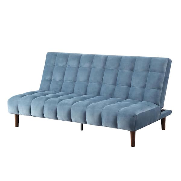 HomeRoots Amelia 76 in. Armless Velvet Rectangle Sofa in Blue Green