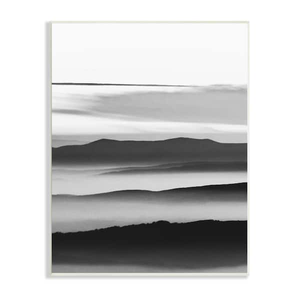 Stupell Industries "Misty Clouds Mountain Landscape Black White" by Design Fabrikken Unframed Nature Wood Wall Art Print 10 in. x 15 in.