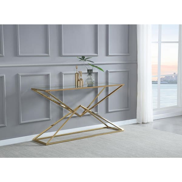 Best Master Furniture Emerson 59 in. L Gold Console Table