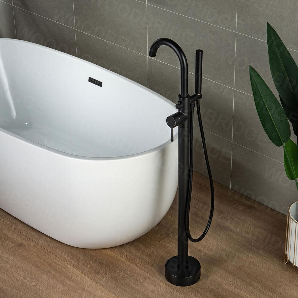 Matte Black Brass Floor Mount Bathtub Faucet with Hand Shower