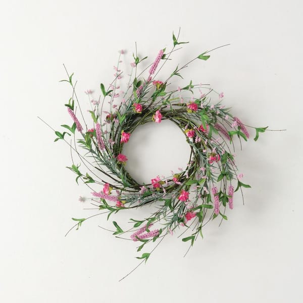 SULLIVANS 16.5 in. Artificial Spring Blossom Mini Wreath, Pink