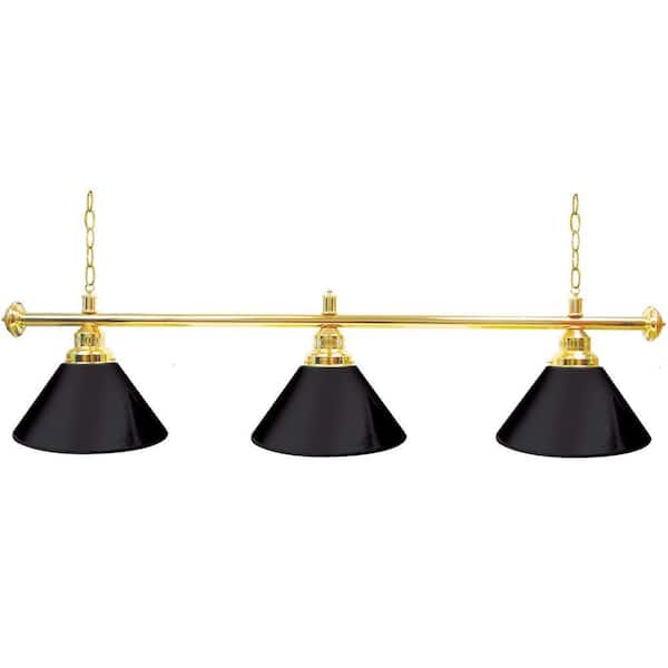 Trademark Global 60 in. Three Shade Black and Brass Hanging Billiard Lamp