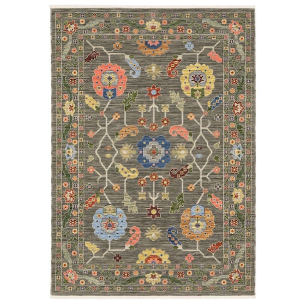 AVERLEY HOME Lavista Gray/Multi-Colored Doormat 3 ft. x 5 ft. Persian Oriental Wool/Nylon Blend Indoor Area Rug