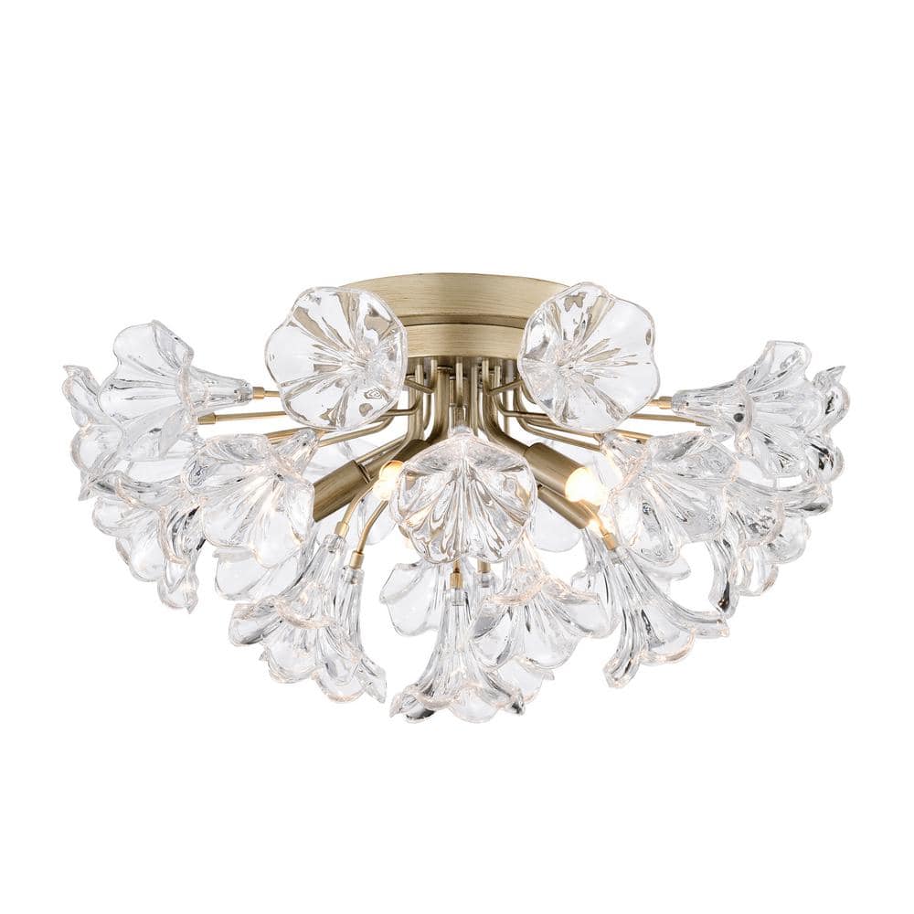 Blanca Brushed Champagne Glass Flower Flush Mount Light