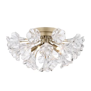 Blanca 18.5 in 5-Light Brushed Silver-Ish Champagne Finish Smart Home Flower Glass Flush Mount with No Bulbs Included