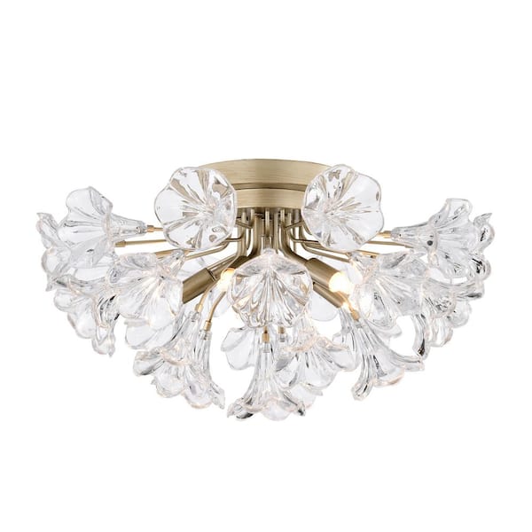 Jojospring Blanca 18.5 in 5-Light Brushed Silver-Ish Champagne Finish Smart Home Flower Glass Flush Mount with No Bulbs Included