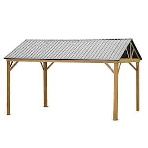 12 ft. x 14 ft. Outdoor Wood-Looking Aluminum Permanent Hardtop Gazebo with Galvanized Steel Gable Roof