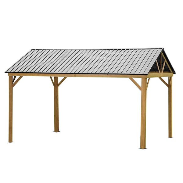 BANSA ROSE 12 ft. x 14 ft. Outdoor Wood-Looking Aluminum Permanent Hardtop Gazebo with Galvanized Steel Gable Roof